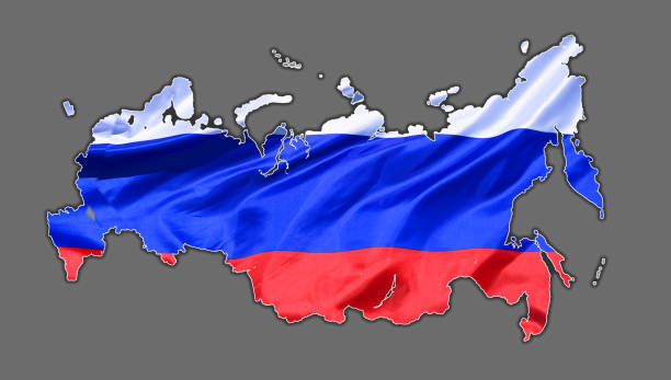 Outline map of Russia designed with the national flag