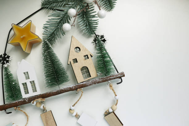 istock Christmas card design with fir branches, New Year decorations and space for text 2186823777
