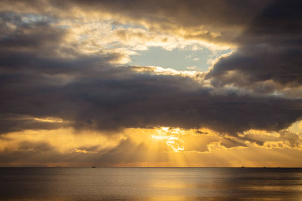 Sun is setting over by the sea.Istanbul - Turkey.