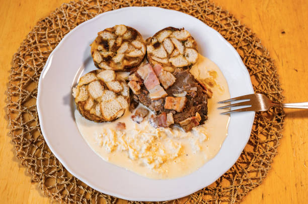istock Spicy horseradish sauce, beef fillet and bacon, Carlsbad dumpling. 2186826638