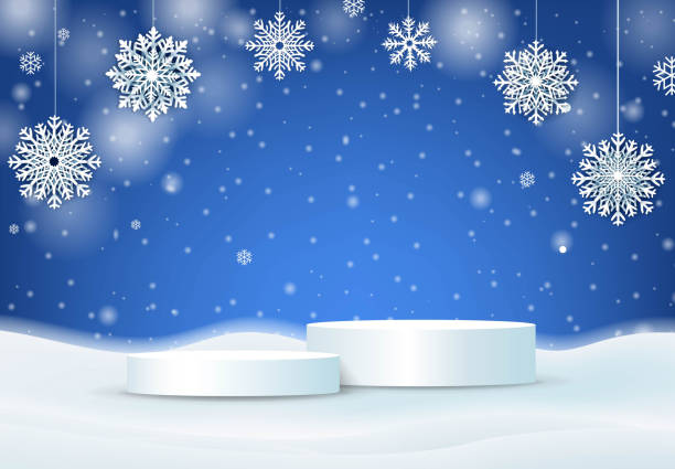 istock Winter Christmas Banner And White Podium And Snowflake 2186826833