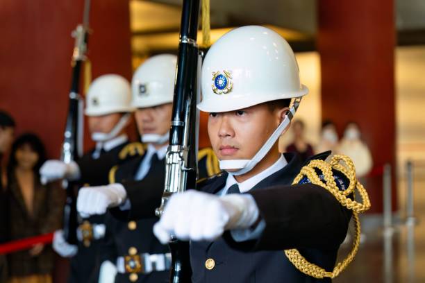 Taipei, Taiwan – November 01, 2024: Ceremonial guards at Sun Yat-Sen Memorial Hall, Taipei