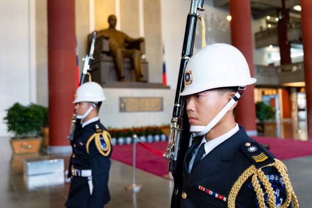 Taipei, Taiwan – November 01, 2024: Guard in National Dr. Sun Yat-Sen Memorial Hall standing at attention