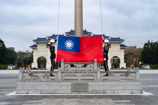 Taipei, Taiwan – November 01, 2024: A flag-raising ceremony at Chiang Kai-shek Memorial Hall in Taiwan