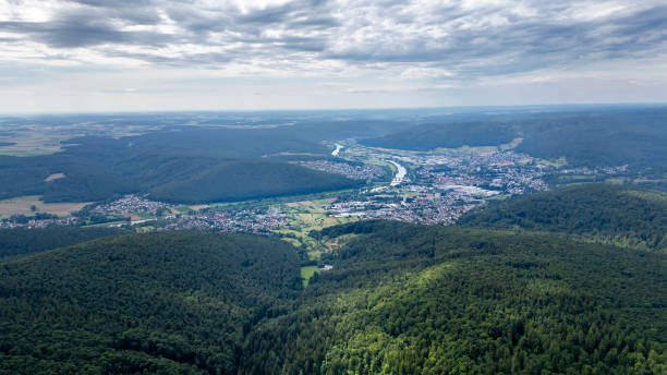 German landscape - aerial view over Mittelgebirge Spessart