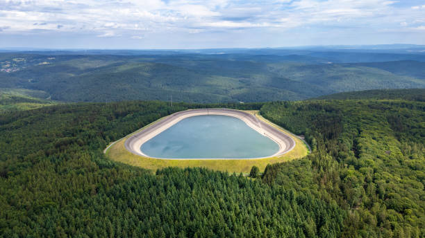 Reservoir, storage basin of pumped-storage plant - aerial view