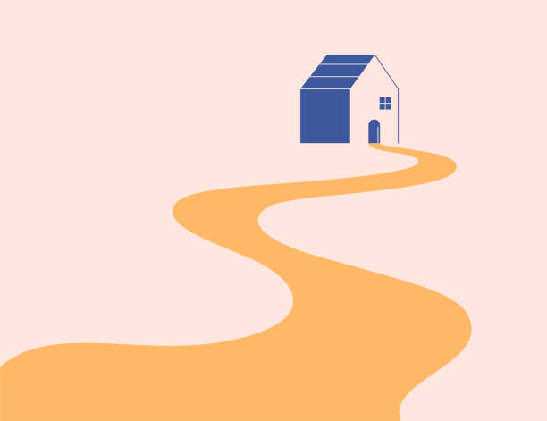 The Way Home. Long road to the house. Metaphor for life’s journey, safety, sense of belonging, legacy and family bonding. Vector The Way Home. Long road to the house. Metaphor for life’s journey, safety, warmth, sense of belonging, hope and reward. Concept of legacy and family bonding. Vector illustration legacy concept stock illustrations