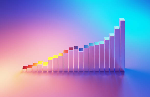 3d Render Black Bar Graph on Yellow Soft Background (Close-up)