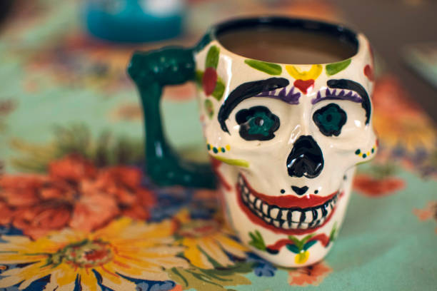 Coffee in a handmade skull mug