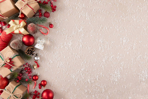 istock Vintage Christmas Background with Red and White Ornaments 2186852623