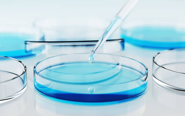 istock Testing Liquid from Glass Pipette into Petri Dish on Blue Reflective Background 2186867551