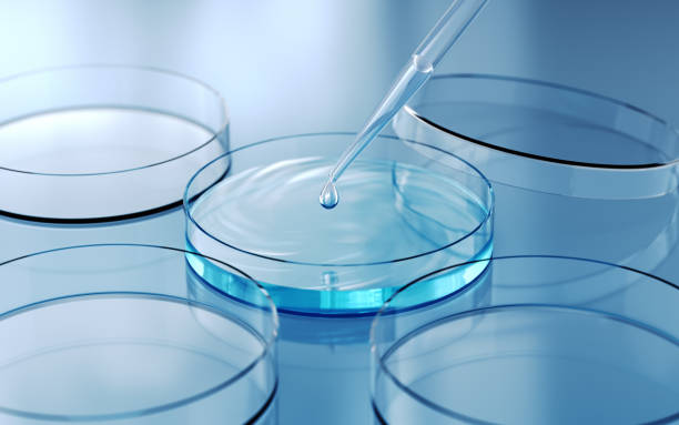 istock Testing Liquid from Glass Pipette into Petri Dish on Blue Reflective Background 2186867566