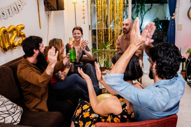 istock Friends celebrating New Year at home 2186867714