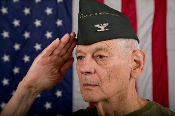 istock Retired U.S. Army Officer saluting eyes right 2186868792