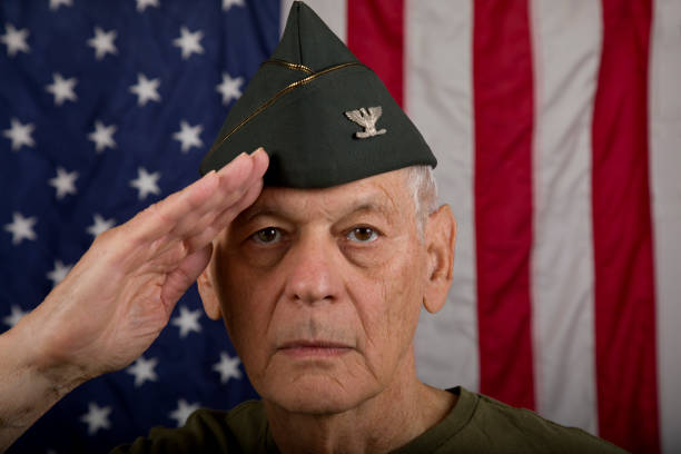 istock Retired U.S. Army Officer saluting looking at camera 2186868793