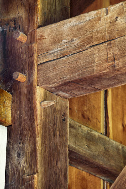 istock Wood pegs in a post and beam construction joint 2186872122