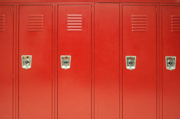 istock close up on red lockers in gym 2186874431
