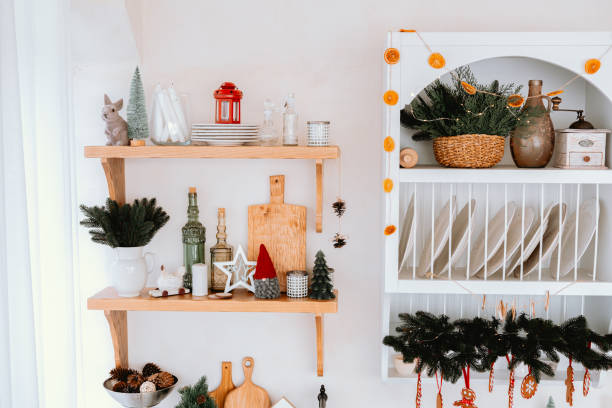 istock Cozy holiday decor with festive shelves and greenery in a warm space 2186876813