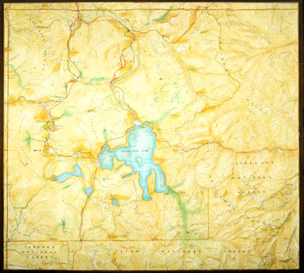 A relief map model crafted by the Western Museum Laboratory in the 1930s is a cast copy of the famous Edwin E. Howell model created in 1897 and is hanging at the Mammoth Community Center.  This map is about the same s 7 foot square as the original Howell map, but  is painted with different colors.