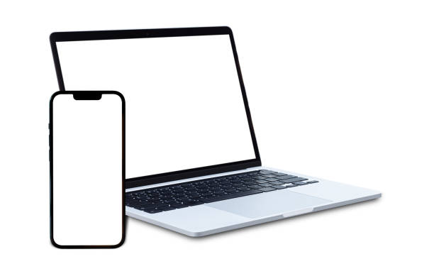 istock Laptop computer and mobile phone with blank screen isolated on white background, clipping path 2186880908