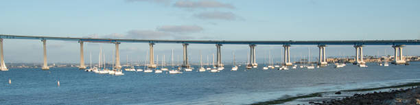 A view of San Diego Bay with the Coronado Bridge in the background.