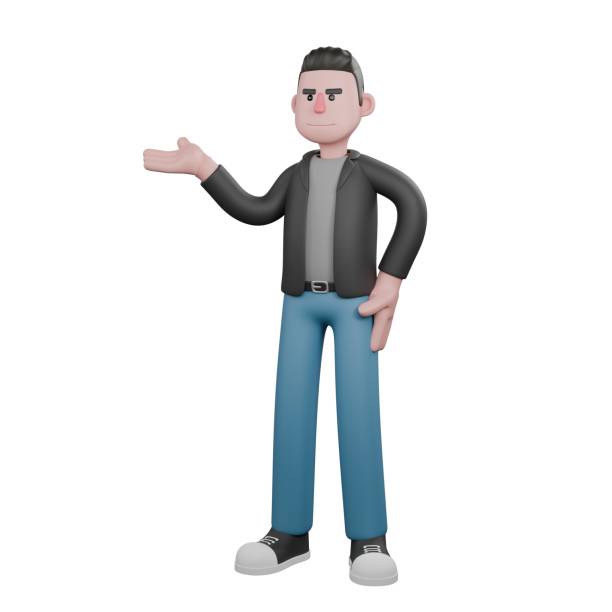 istock Screenwriter 3D Design. A male screenwriter stands with his right hand stretched forward while his left hand is on his waist . Cartoon Character Illustration 2186887349