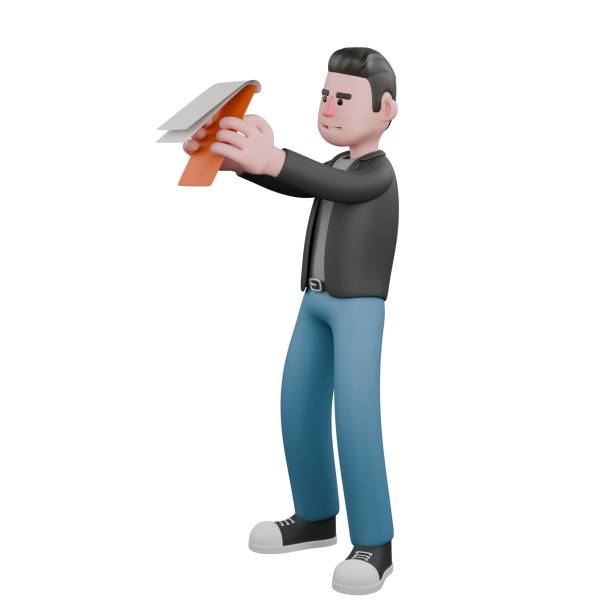 istock Artistic 3D Screenwriter Cartoon. A Male Screenwriter standing facing right with both hands holding a clipboard. Character Design 2186889859
