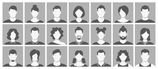 Monochrome diverse faceless anonymous people characters avatar headshot portrait isolated set Monochrome diverse faceless anonymous people characters avatar vector illustration. Male and female impersonal grey portrait headshot isolated set for business profile, social media or messenger icon placeholder-image stock illustrations