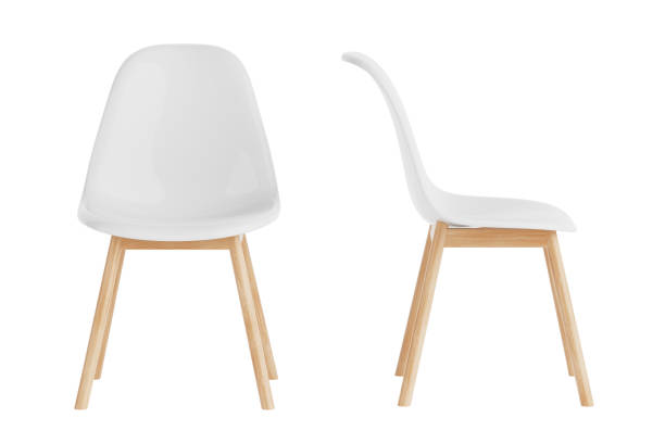 istock White Modern Plastic Chair with Wooden Legs. 3d Rendering 2186891928
