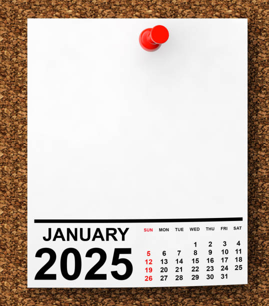 istock Calendar January 2025 on Blank Note Paper. 3d Rendering 2186891948