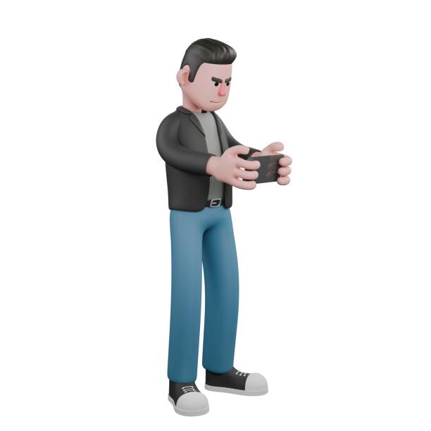 istock Artistic Cartoon 3D Character Model. A Male Screenwriter standing with both hands holding a mobile phone. Screenwriter Illustration. 2186893171