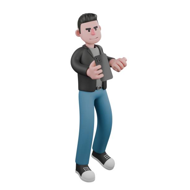 istock Creative Screenwriter 3D Cartoon Model. A Male Screenwriter walks with one hand holding a cellphone, smiling expression. Character Design 2186893178