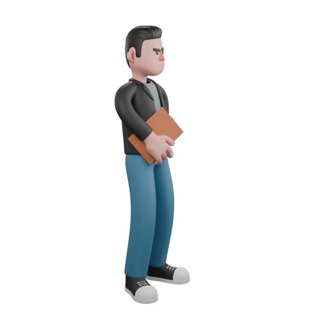 istock Artistic Screenwriter 3D Cartoon Character. a male screenwriter standing while holding a clipboard. Model Design 2186896996