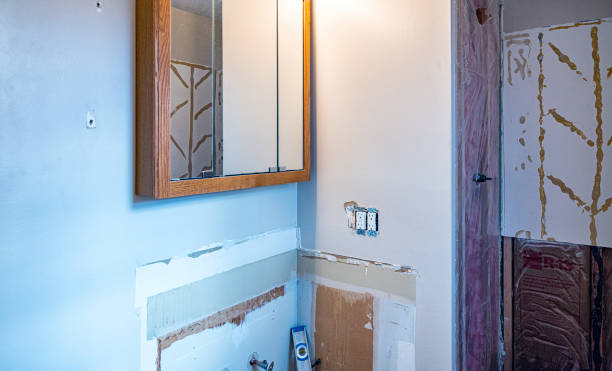 Unfinished interior design of bathroom under construction at new house