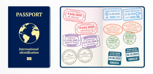 istock International travel visa passport stamps. Vector immigration visas. 2186908497