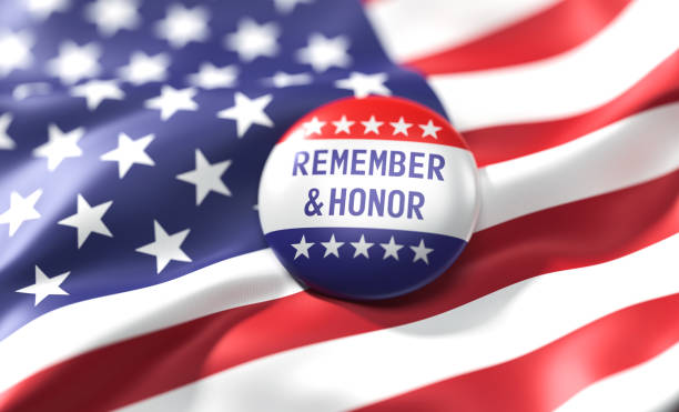 istock Remember And Honor Badge And American Flag 2186913041