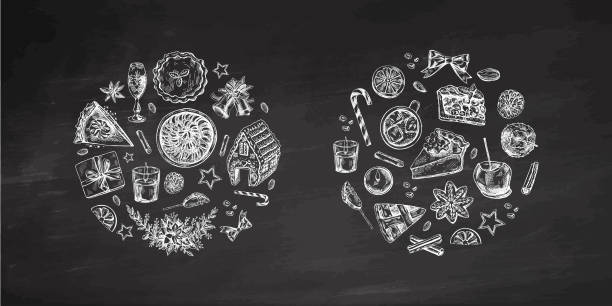 istock Hand-drawn holiday desserts and winter treats on chalkboard 2186914067