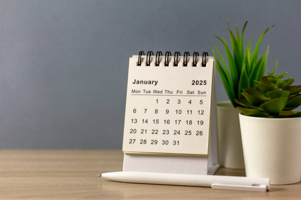 istock On the table - January 2025. Desk calendar for planning and organizing time. 2186916353