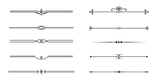 ilustraciones, imágenes clip art, dibujos animados e iconos de stock de set of vintage decorative lines. text dividers. line border. lines separators, borders, vintage dividers, underline elements. vector illustration - filigrana