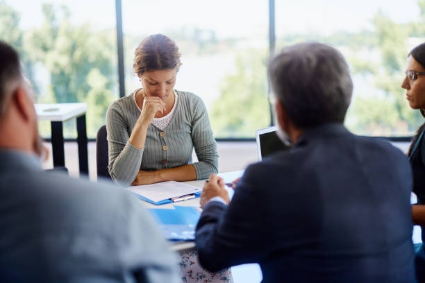 istock Worried female candidate having a job interview in the office. 2186918672