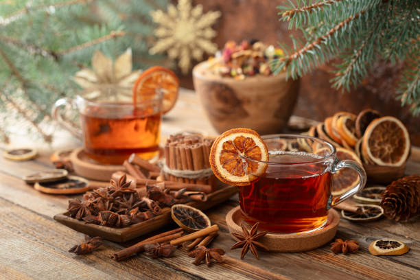 istock Christmas herbal tea with ingredients on a old wooden table. 2186918746