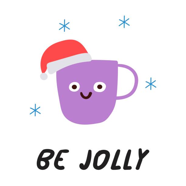 istock Phrase - be jolly. Funny little cup wearing Santa's hat. 2186919578
