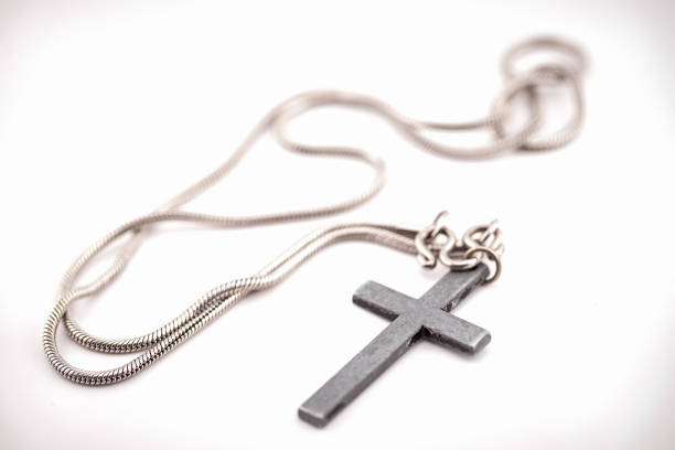 Close up christian cross on white background