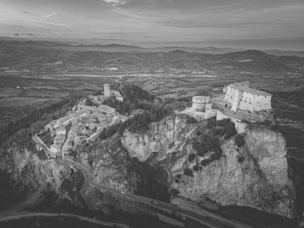 Aerial view of Gargonza, Italian medieval  fort town in Chianti region