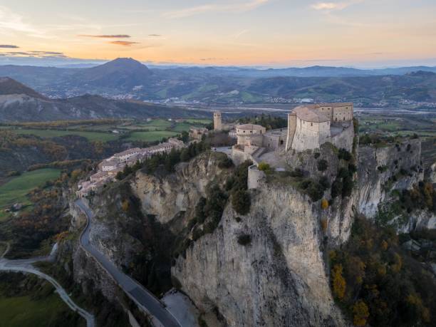 istock San Leo village aerial view at sunset 2186923646