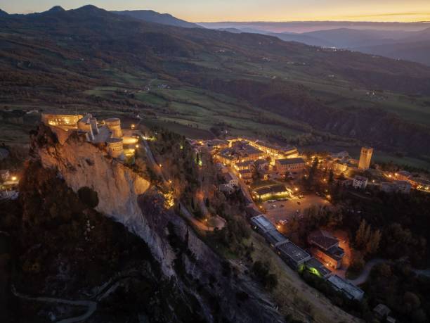 istock San Leo village aerial view at sunset 2186923657