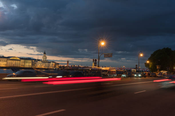 St-Petersburg, Russia - June, 09, 2022: evening traffic in Saint Petersburg. High quality photo
