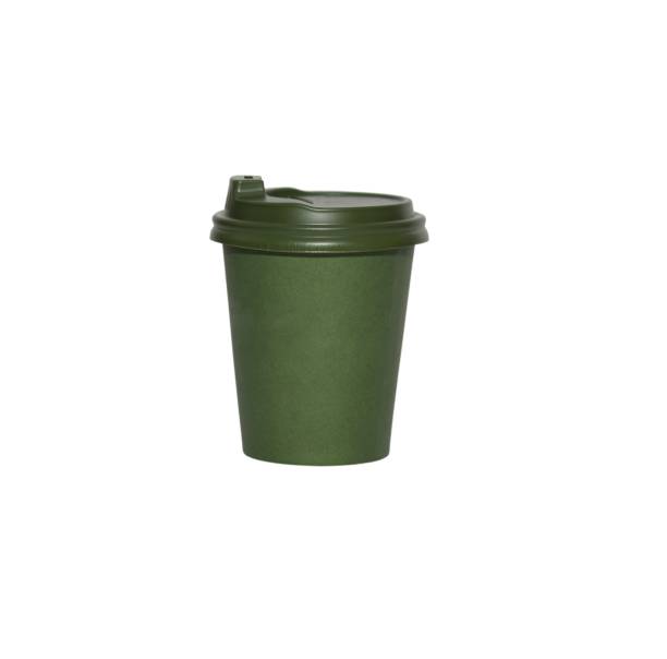 istock Aromatic coffee in takeaway green paper cup in air on white background 2186926341