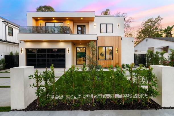 istock Modern two-story house at sunset. 2186926471