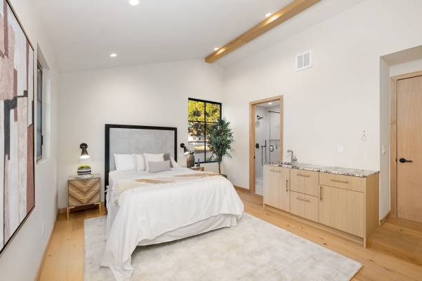 istock Modern bedroom interior with stylish decor 2186926583